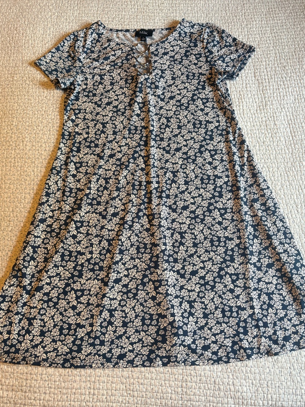 MSK Navy Floral Short Sleeve Dress